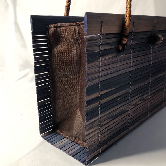 NWOT Colori Blue Wooden Bamboo Purse - Picture 8 of 13